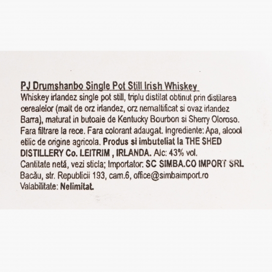 Single Pot Still Whiskey, 43%, Ireland, 700ml