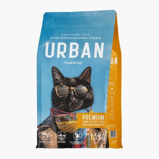 Hrană uscată NashiDay Cat Premium pentru pisici sterilizate, cu pui și orez, 1.5kg