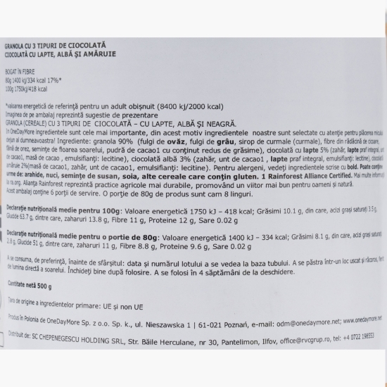 Granola cu ciocolată Chocolate Triple 500g