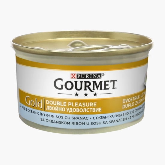 Hrană umedă pentru pisici, 85g, Double Pleasure cu pește oceanic și spanac în sos