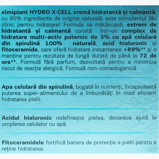 Cremă hidratantă și calmantă, Hydro X-Cell, 50ml