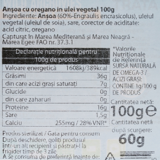 Anșoa cu oregano în ulei vegetal 100g