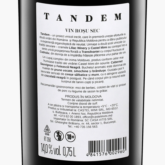 Vin roșu sec Cabernet Sauvignon & Fetească Neagră, 14%, 0.75l