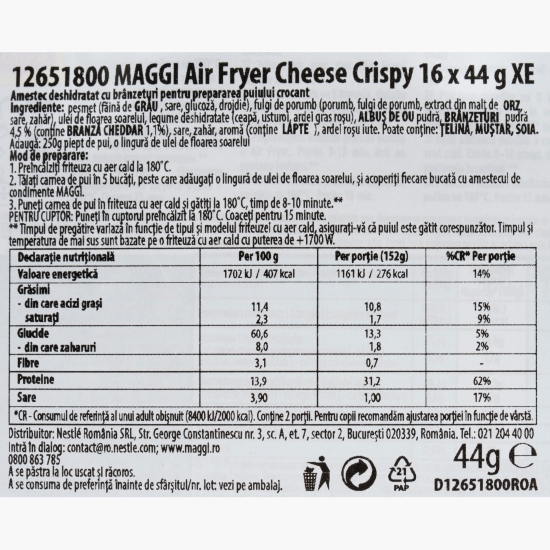 Amestec cu brânzeturi pentru pui crocant la air fryer Cheesy Crispy Chicken 44g