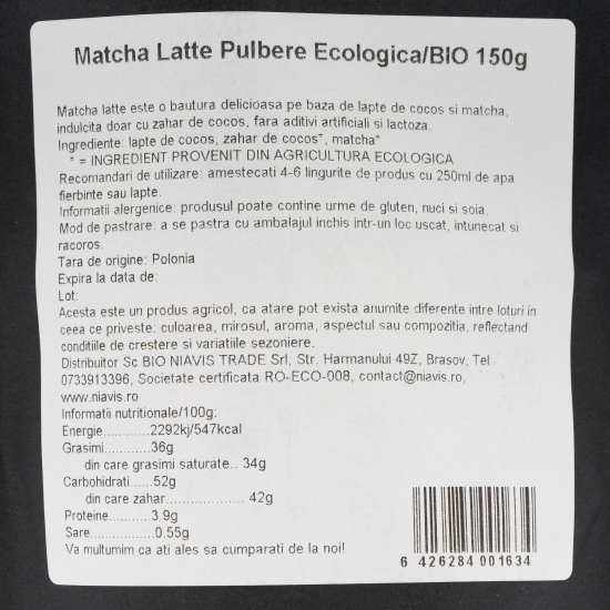 Matcha Latte pulbere ecologică 150g