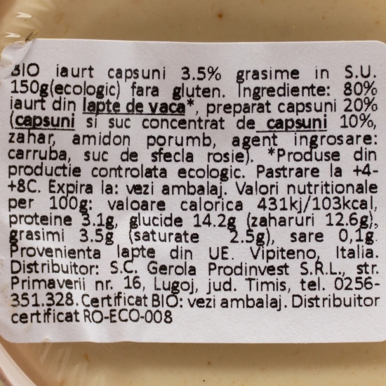 Iaurt eco căpșuni 3.5% grăsime 150g