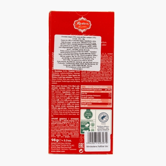 Ciocolată neagră cu cremă de fistic și migdale Mozart, 98g