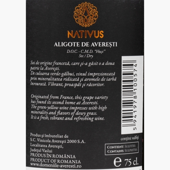 Vin alb sec Nativus Aligote, 13%, 0.75l