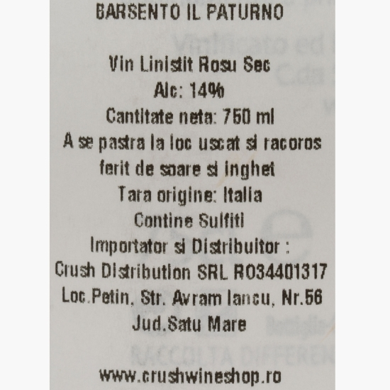 Vin roșu sec Barsento Il Paturno, Primitivo & Negroamaro, 14%, 750ml