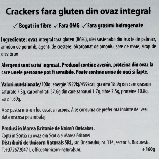 Biscuiți crackers fără gluten din ovăz integral 160g