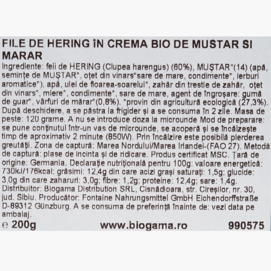 File de hering în cremă eco de muștar și mărar 200g
