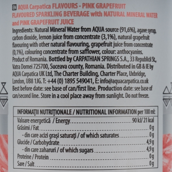 Apă minerală aromatizată grapefruit roz 0.33l
