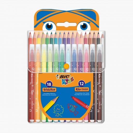 Pachet mixt pentru colorat: 18 creioane colorate și 12 markere