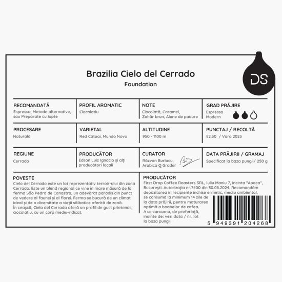 Brazilia Cielo del Cerrado 250g cafea de specialitate boabe