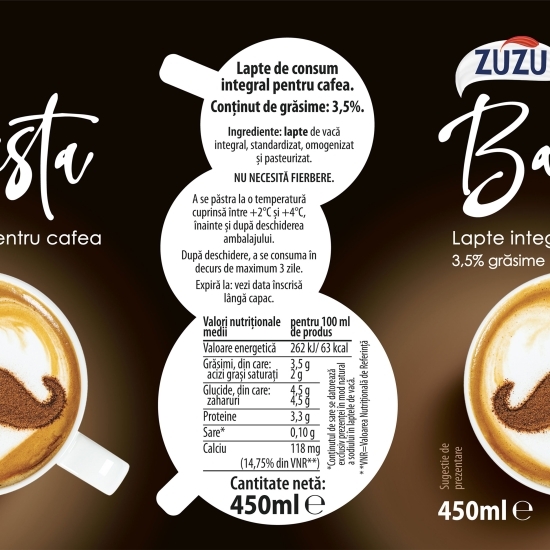 Lapte pentru cafea Barista 3.5% grăsime, 450ml