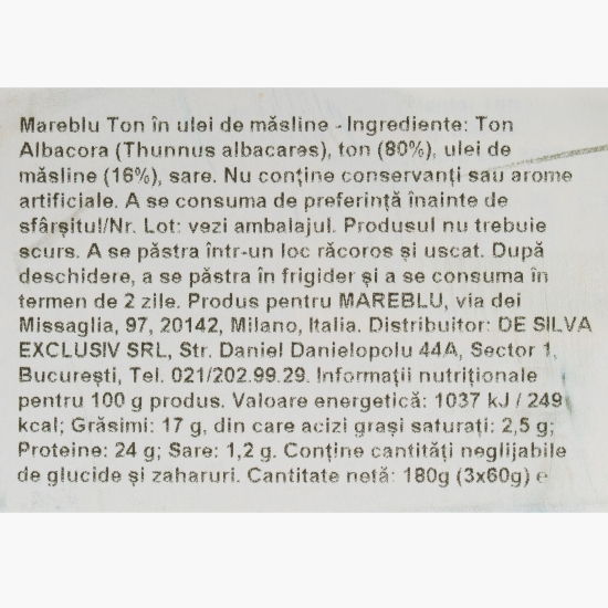 Ton în ulei de măsline, 3x60g