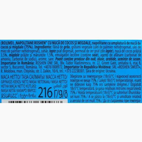 Napolitane cu umplutură de cocos și migdale 216g