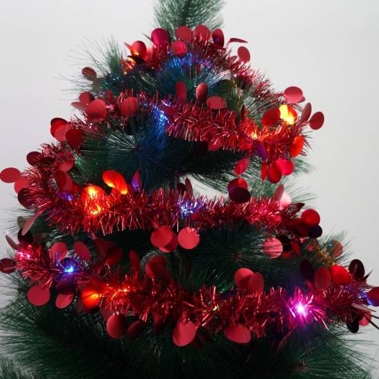 Beteală Crăciun cu LED, roșie, model cu paiete rotunde, 2m x 5cm