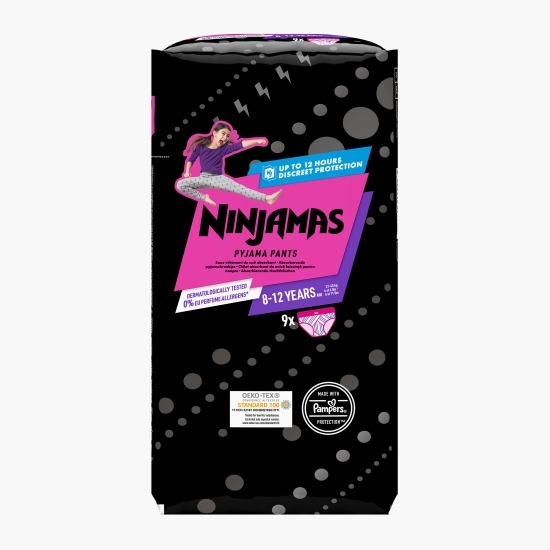 Scutece-chiloțel de noapte, pentru fetițe, Ninjamas, 8-12 ani, 27-43kg, 9 buc
