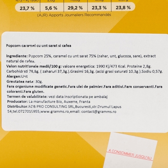 Popcorn caramel cu unt sărat și cafea 30g