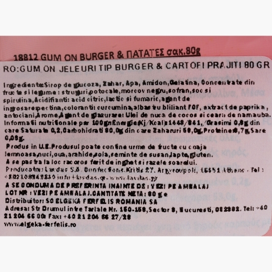 Jeleuri gumate tip burger & cartofi prăjiți, Burger Combo 80g