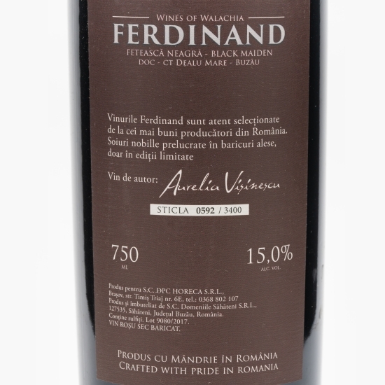 Vin roșu sec Ferdinand Fetească Neagră, 15%, 0.75l