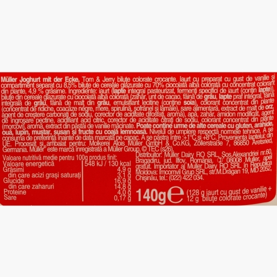Iaurt mix Tom&Jerry vanilie, cu biluțe colorate crocante 140g