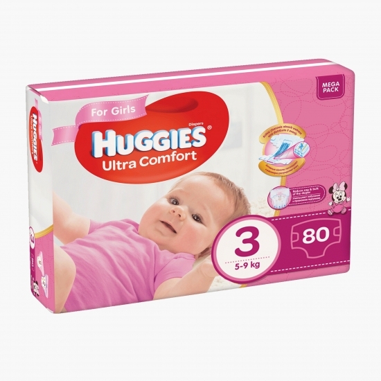 Scutece Ultra Comfort Mega fetițe mărimea 3, 5-9kg, 80 buc