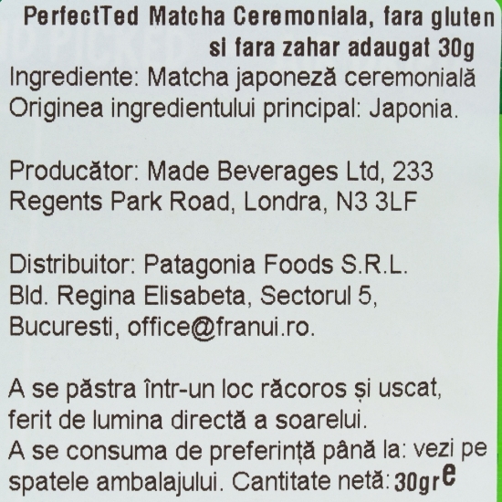 Matcha ceremonială, fără gluten și fără zahăr adăugat, 30g