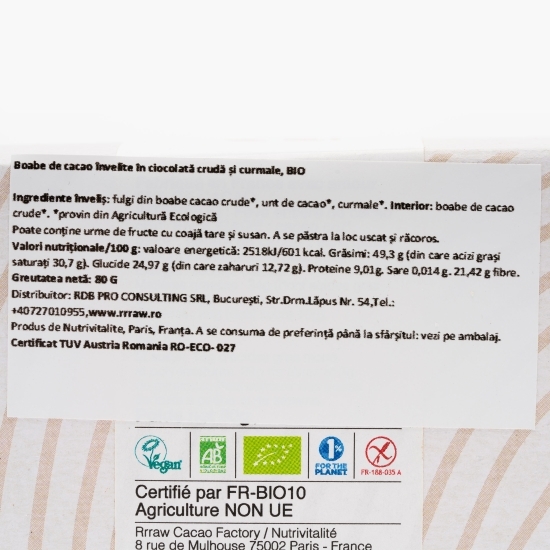 Boabe de cacao învelite în cacao crudă și curmale eco Nature 80g
