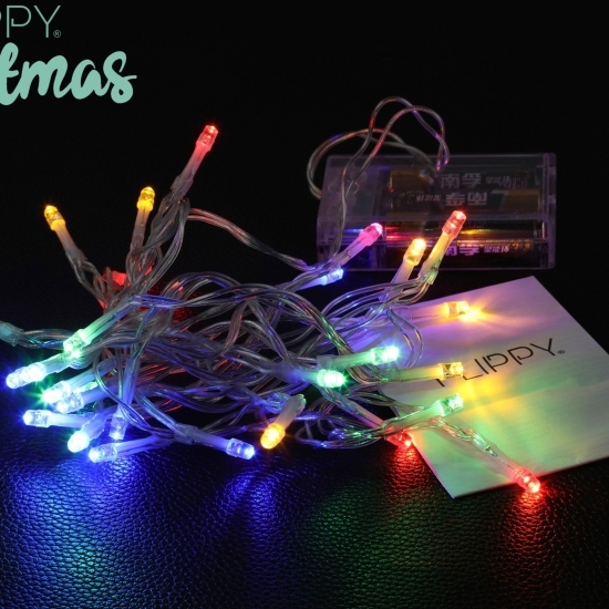 Instalație de Crăciun, liniară, 1m, baterii, 10 LED-uri, multicolor, 2 jocuri de lumini
