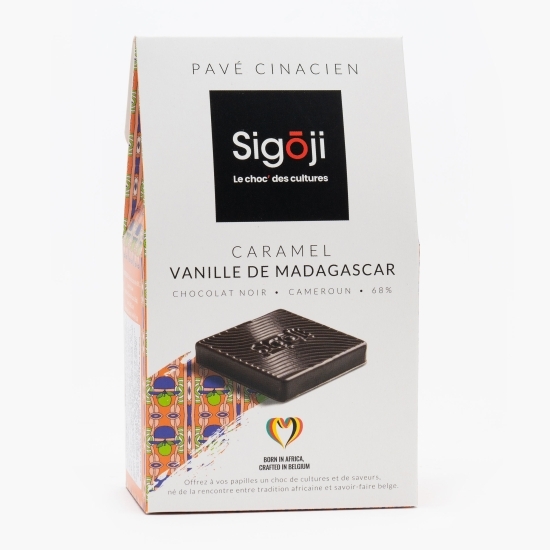 Praline din ciocolată neagră cu caramel și vanilie de Madagascar Pavés 100g