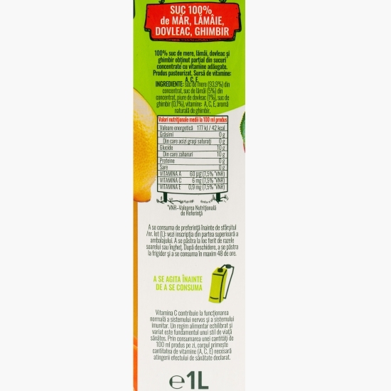 Băutură necarbogazoasă Immuno 100% măr, lămâie, dovleac, ghimbir 1l