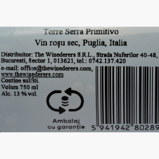 Vin roșu sec Primitivo, 13%, 0.75l