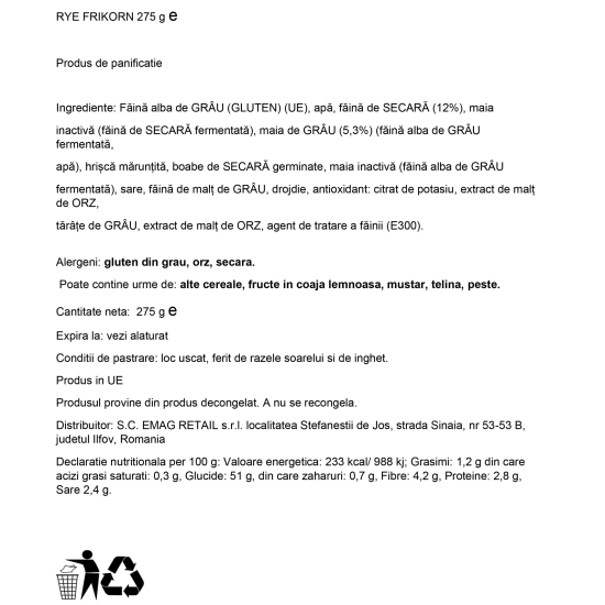 Pâine cu boabe de secară Frikorn 275g