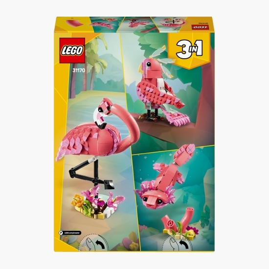 Animale sălbatice: Flamingo Roz, 31170 Creator 3 în 1, 288 piese, +8 ani