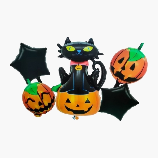 Set 5 baloane din folie Halloween, 45cm/90x60cm, portocaliu/negru
