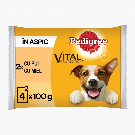 Hrană umedă pentru câini adulți, 4x100g, Vital Protection cu pui și miel în aspic
