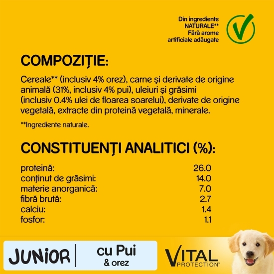 Hrană uscată pentru câini Junior de talie medie, 15kg, cu pui și orez