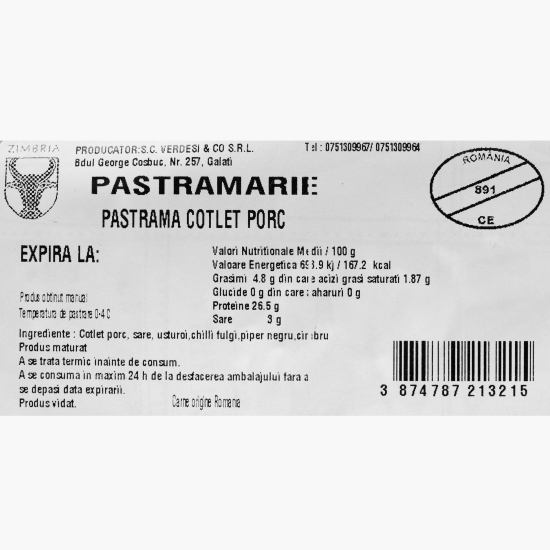 Pastramă din cotlet de porc, 300g