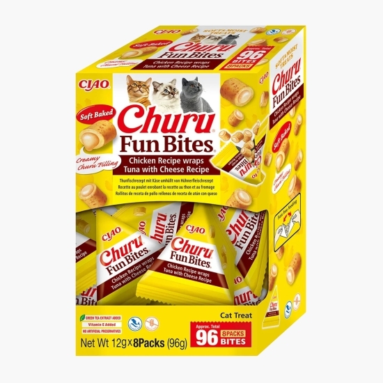 Recompense pentru pisici Churu Fun Bites, cu pui, ton & brânză 8x12g (96g)