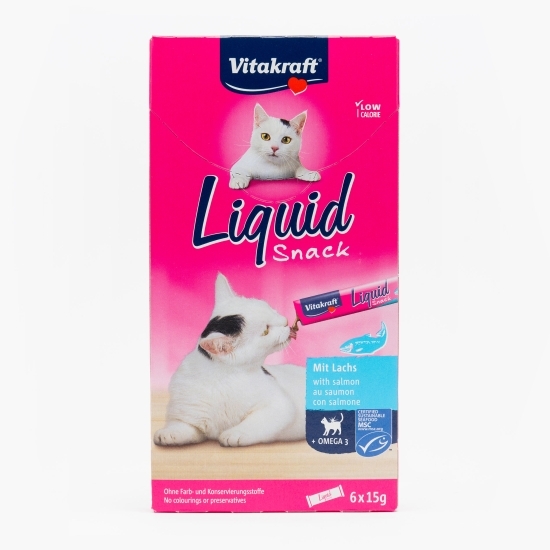 Snack lichid pentru pisici, cu somon și omega 3, 6x15g