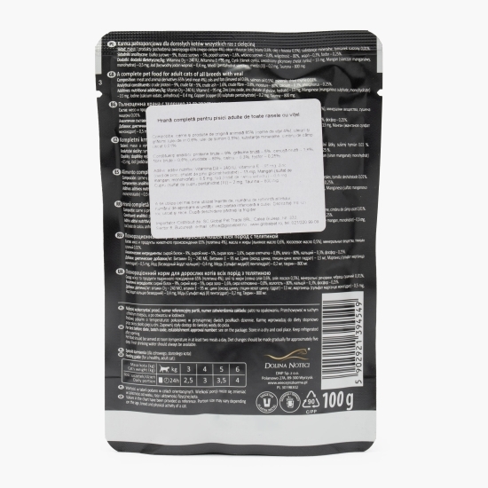 Hrană umedă pentru pisici adulte, cu vițel, plic 100g