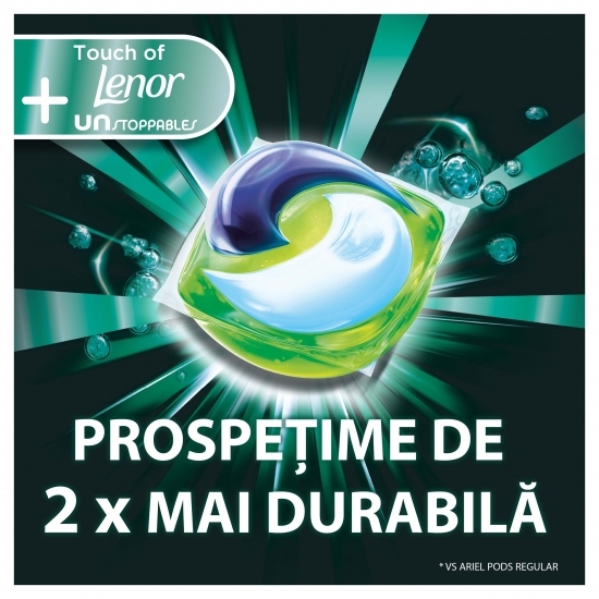 Pachet promo: Detergent de rufe capsule All in One Pods+ Oxi Efect, 25 spălări + Detergent de rufe capsule All in One Pods+ Unstoppables, 25 spălări