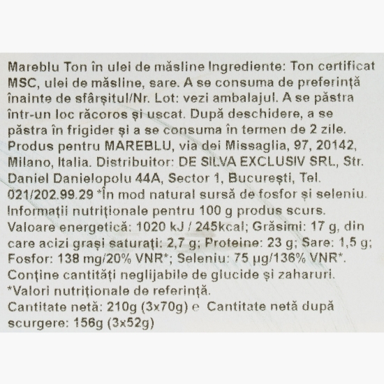 Ton în ulei de măsline, 3x70g
