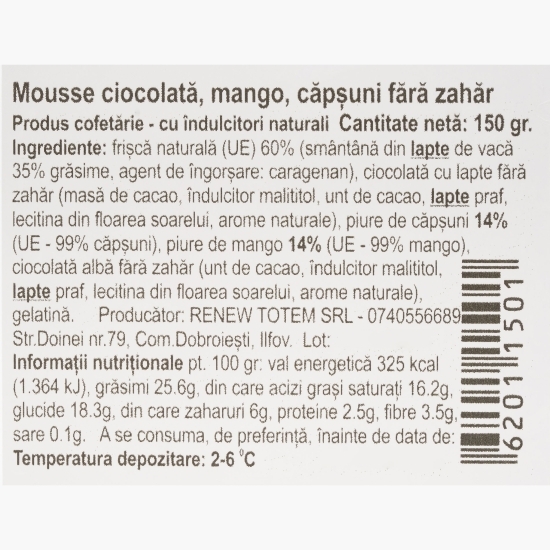 Mousse de ciocolată, căpșune și mango, fără zahăr 150g