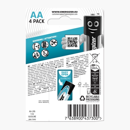 Baterii alcaline Max Plus AA, E91 LR6/4BP, 4 buc