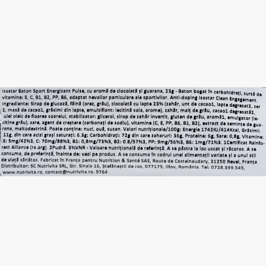 Baton energizant cu aromă de ciocolată și guarana 23g