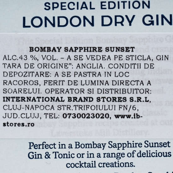 Gin Sapphire Sunset 43% alc. 0.7l