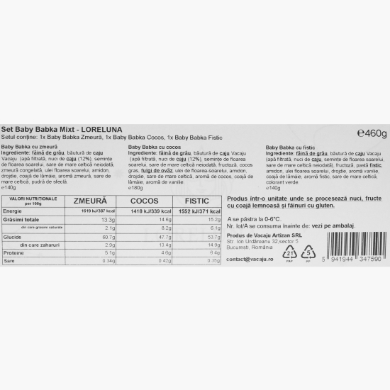 Baby babka mixt (zmeură, cocos, fistic) - cutie cadou 460g